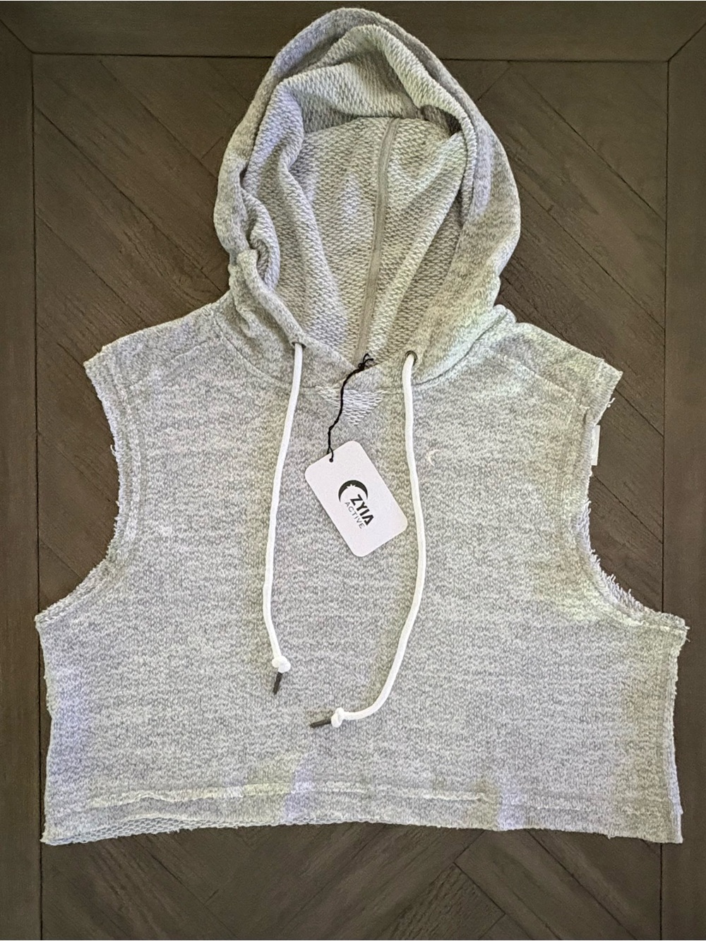NWT Zyia Active Bianca Sleeveless Crop Hoodie Heather Gray M Athleisure Cozy